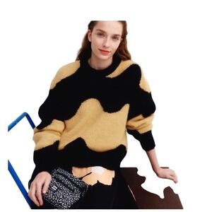 Marimekko Disjunktio Lokki Alpaca Wool Blend Knit Sweater XS Wavy Pattern